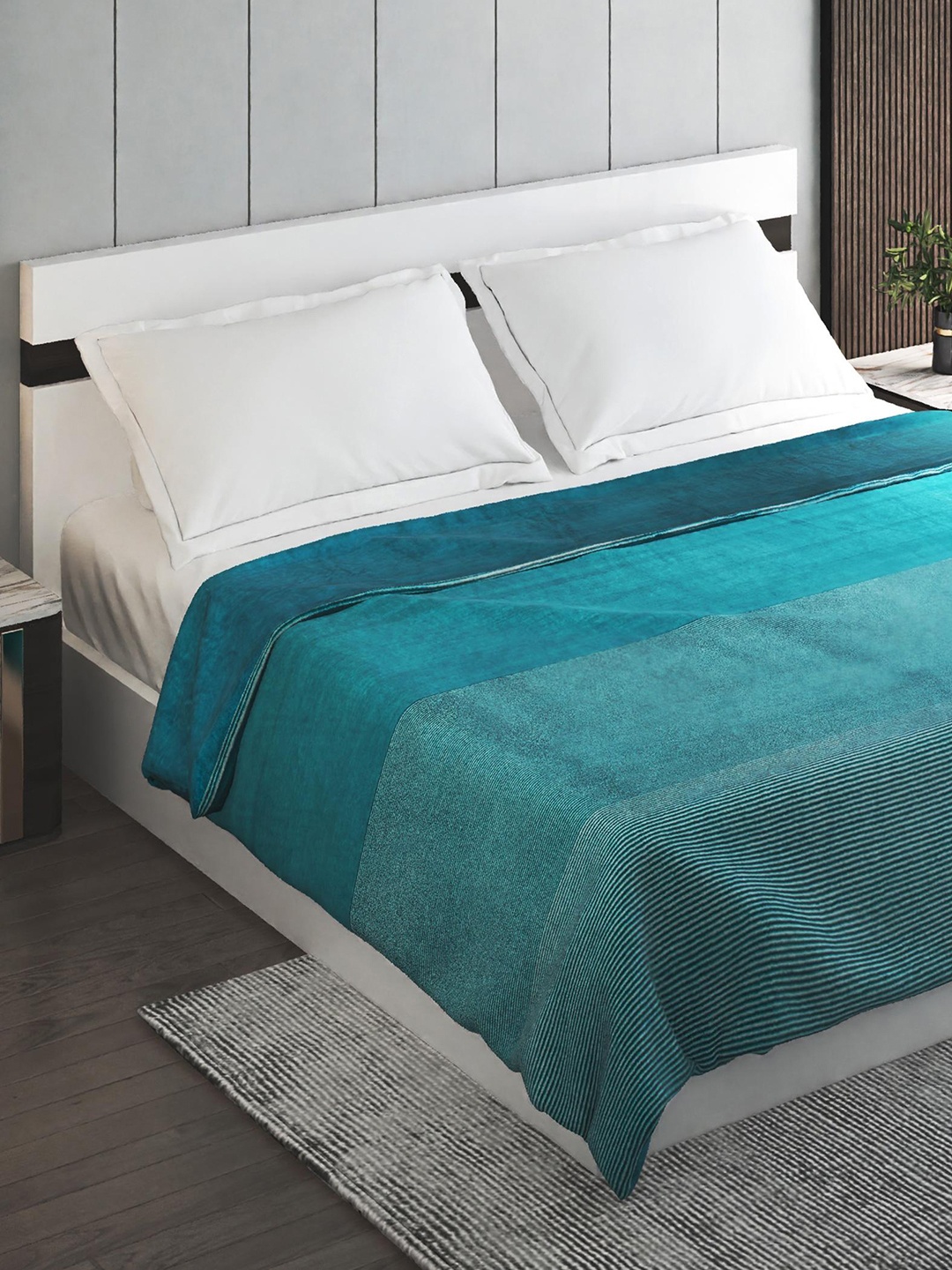 

Home Centre Teal Striped Mild Winter 210 GSM Double Bed Blanket