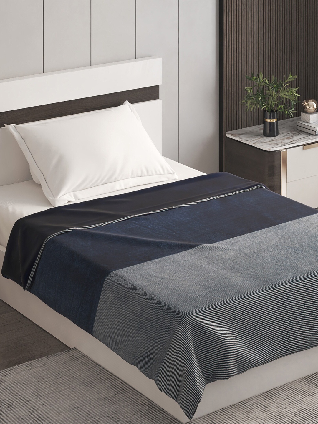 

Home Centre Blue Striped Mild Winter 210 GSM Single Bed Blanket