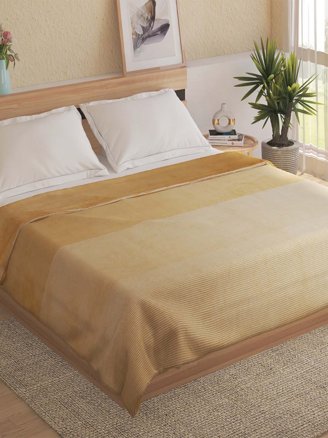 

Home Centre Beige Striped Mild Winter 210 GSM Double Bed Blanket