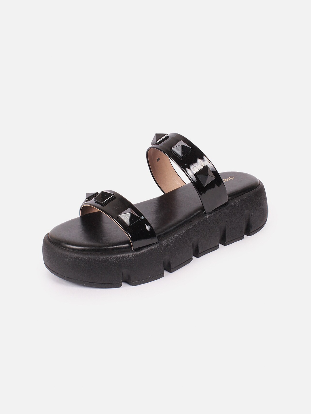 

DressBerry Studded Open Toe Flatform Heels, Black