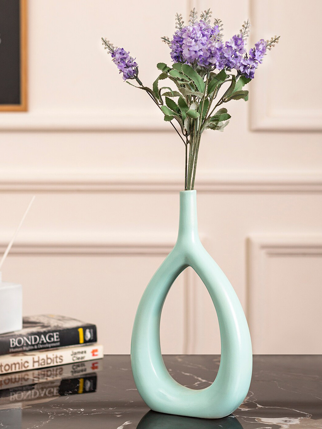 

DecorTwist Turquoise Blue Nordic Ceramic Dry Hollow Flower Vase