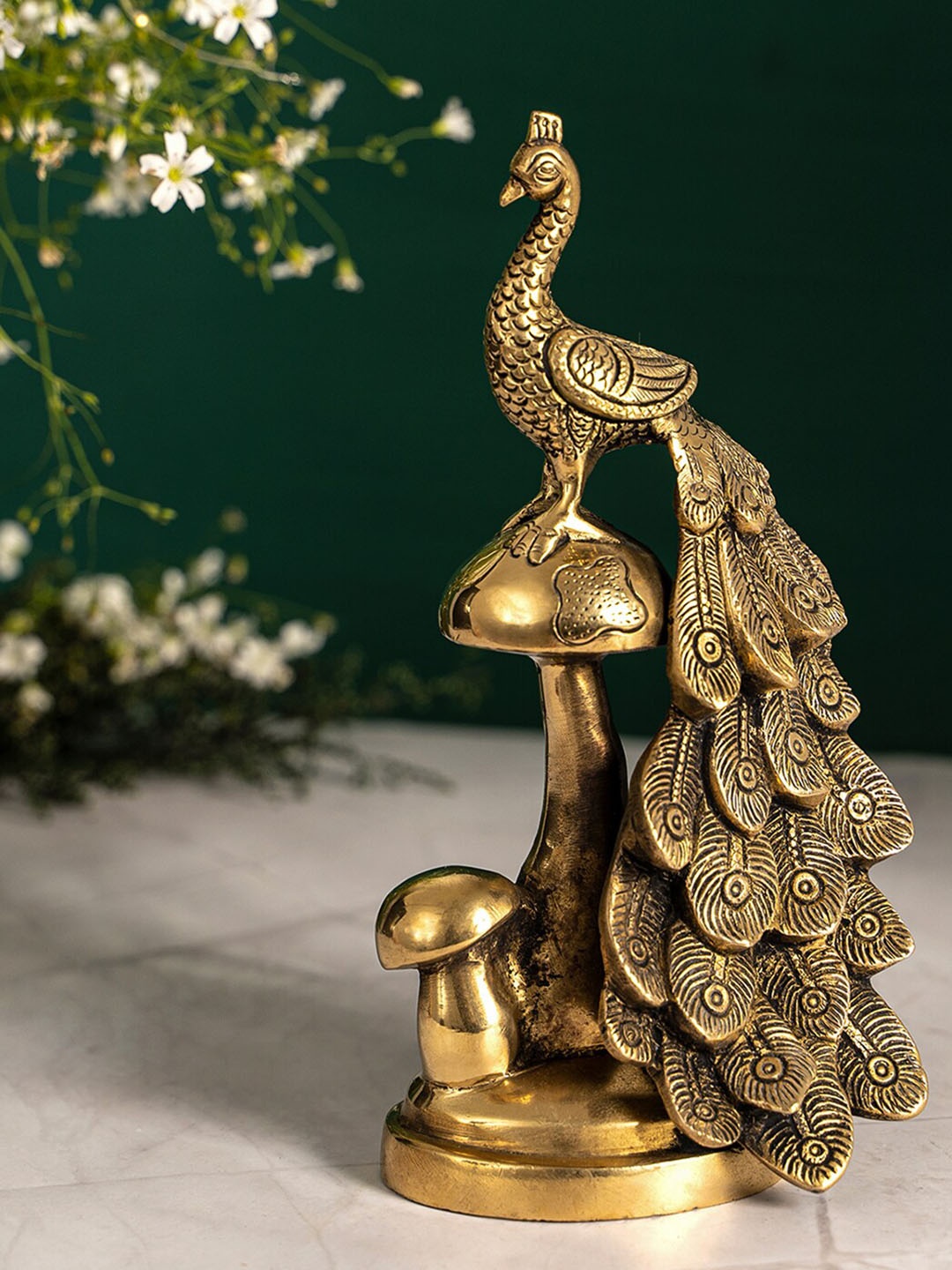 

DecorTwist Golden Peacock Sitting Showpiece, Gold