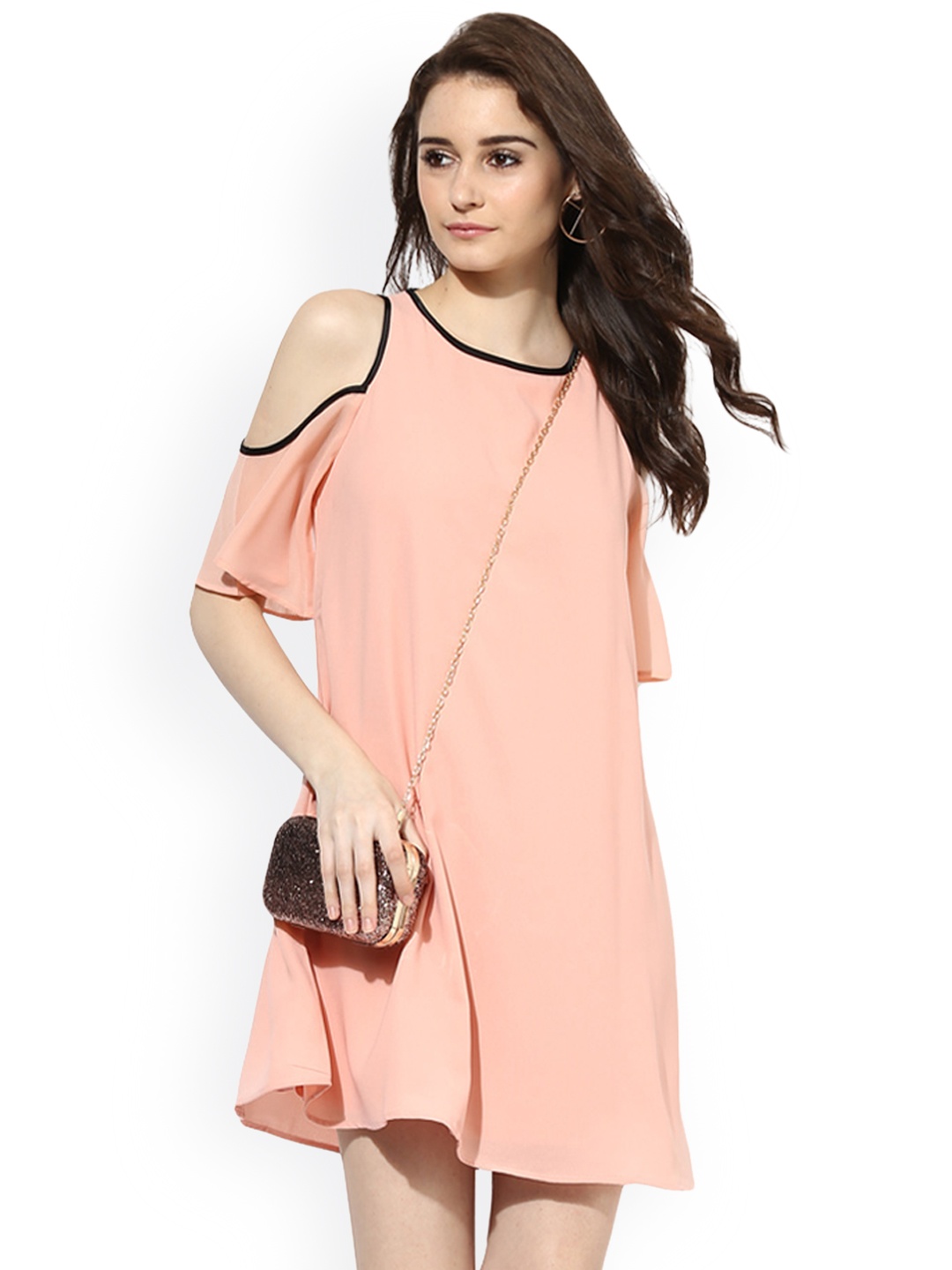 

Kazo Women Peach-Coloured Solid A-Line Dress