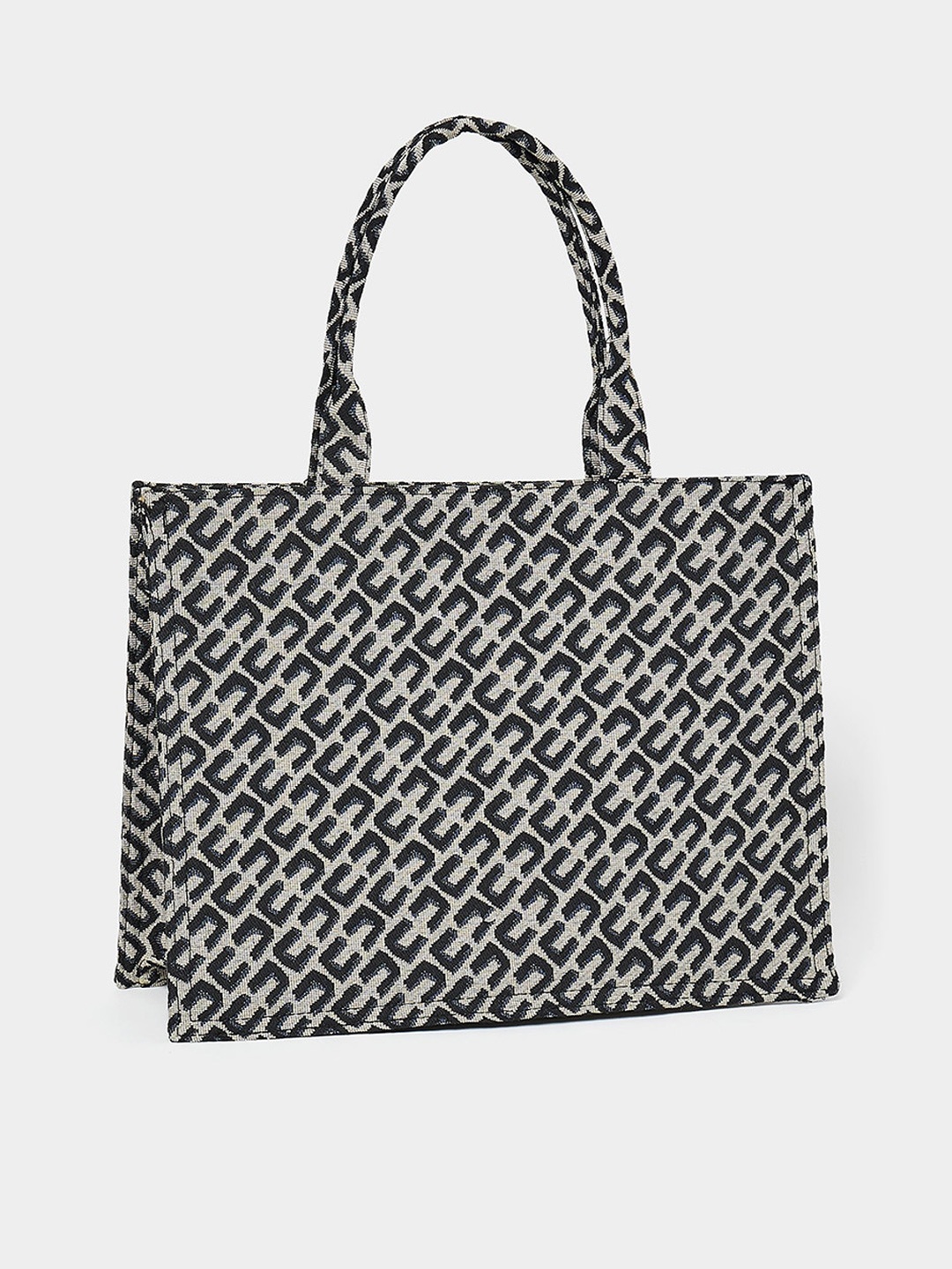 

Styli White & Black Geometric PU Oversized Shopper Tote Bag