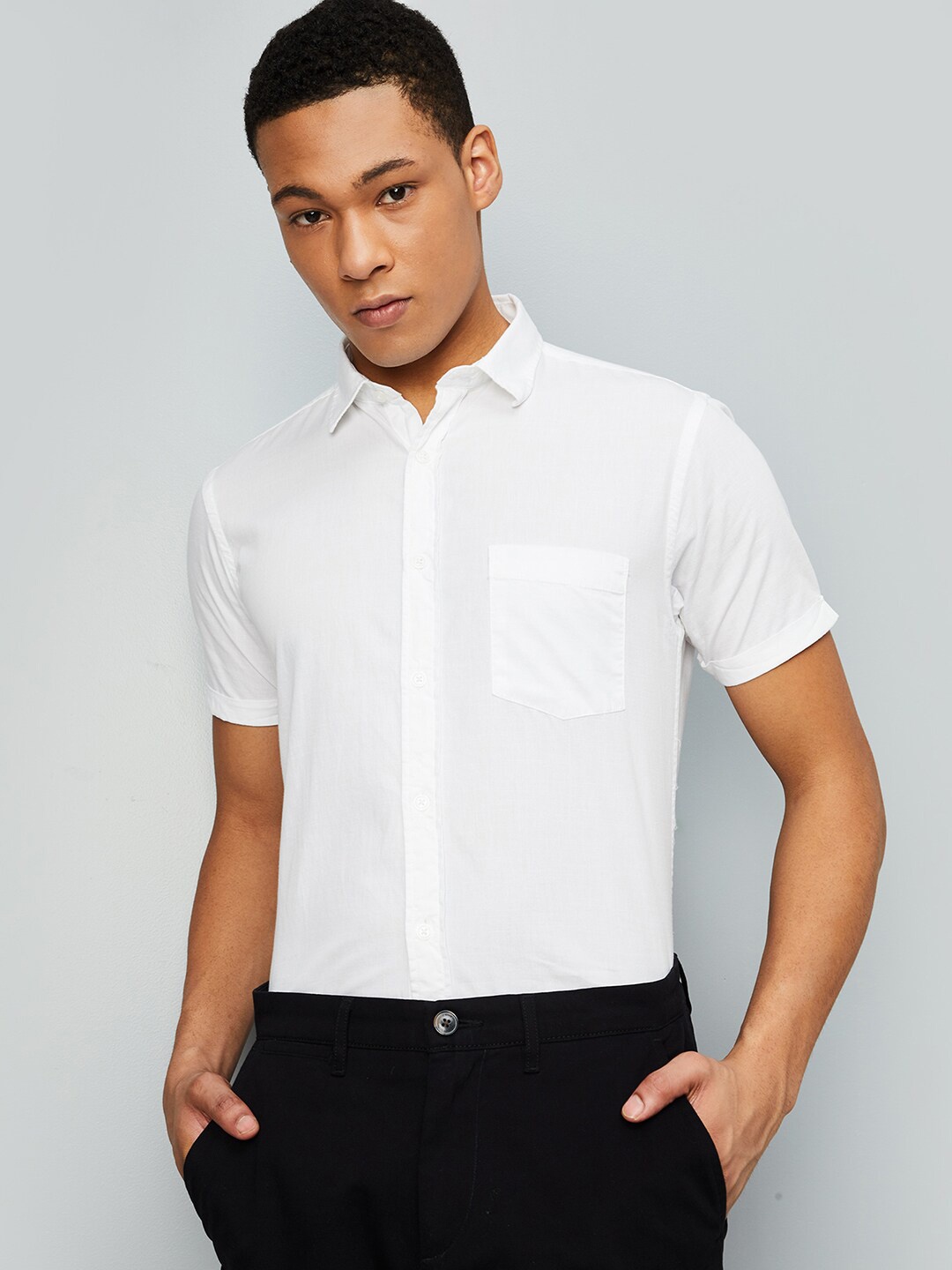 

max Spread Collar Pure Cotton Casual Shirt, White