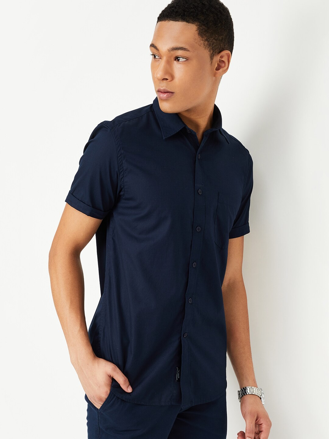 

max Pure Cotton Casual Shirt, Navy blue