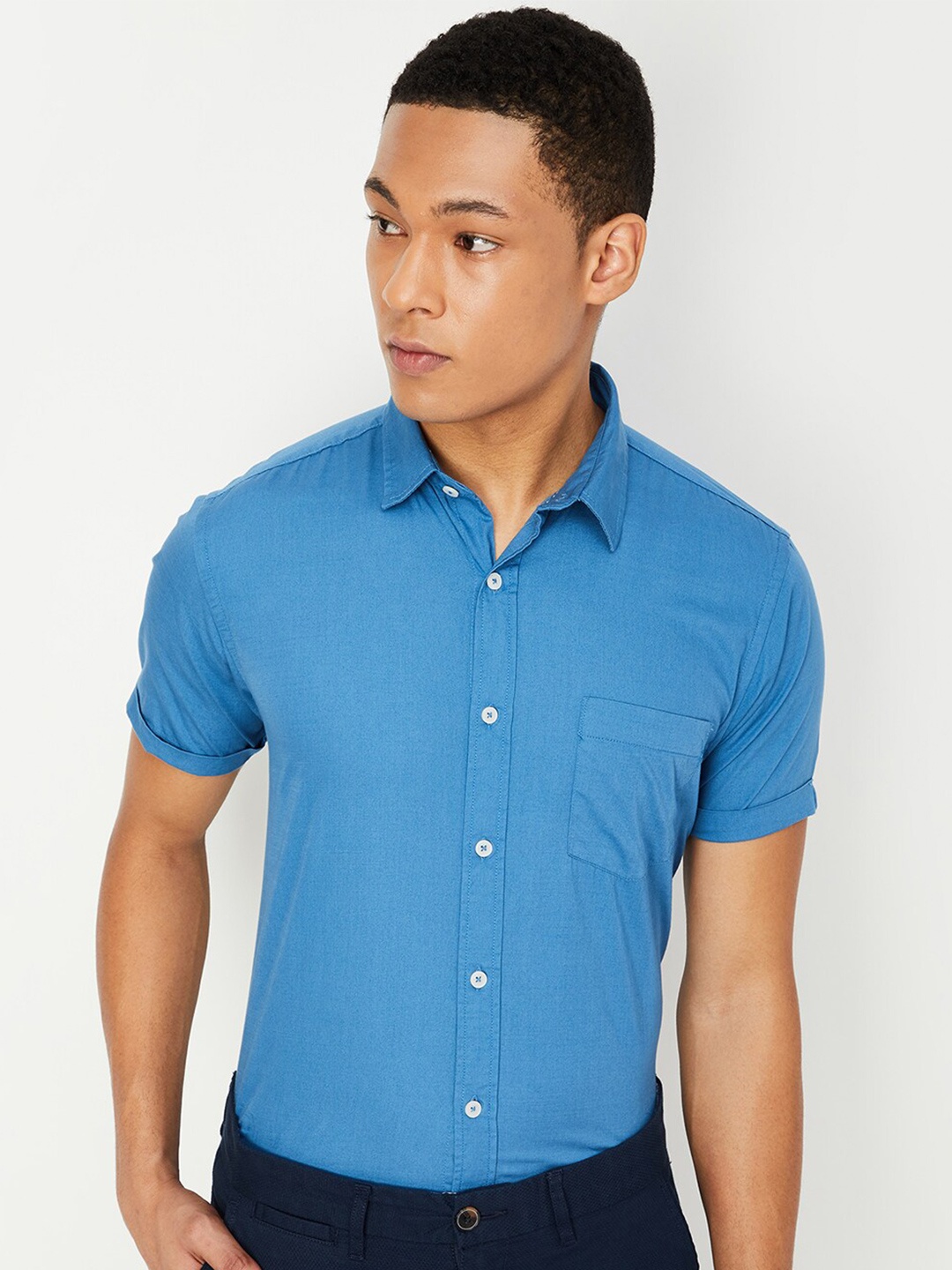 

max Pure Cotton Casual Shirt, Blue