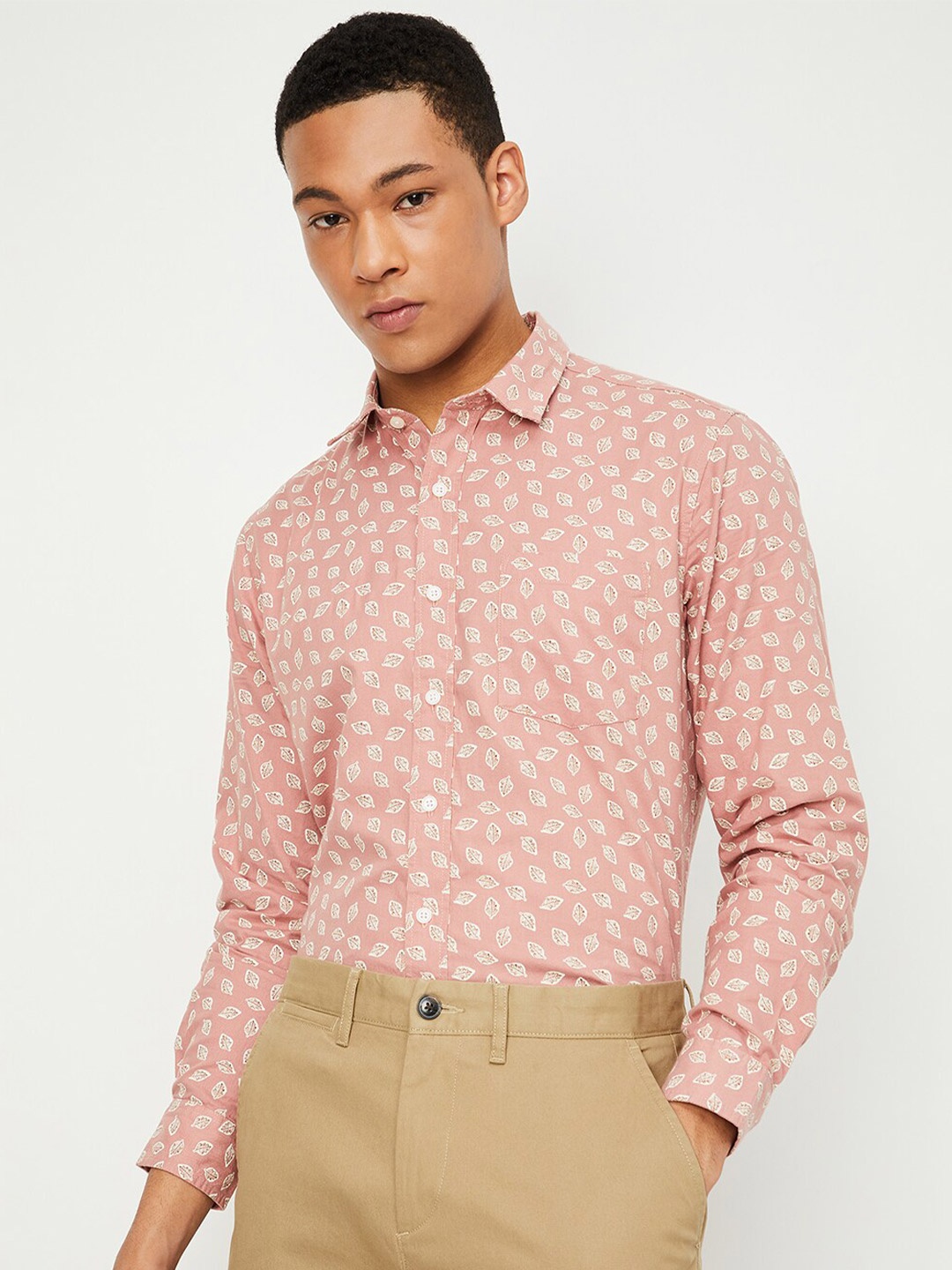 

max Floral Printed Pure Cotton Casual Shirt, Peach