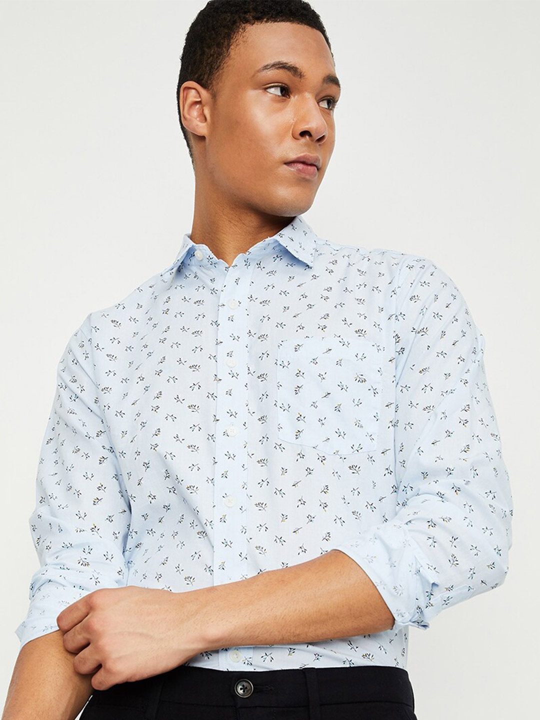 

max Floral Printed Pure Cotton Casual Shirt, Blue