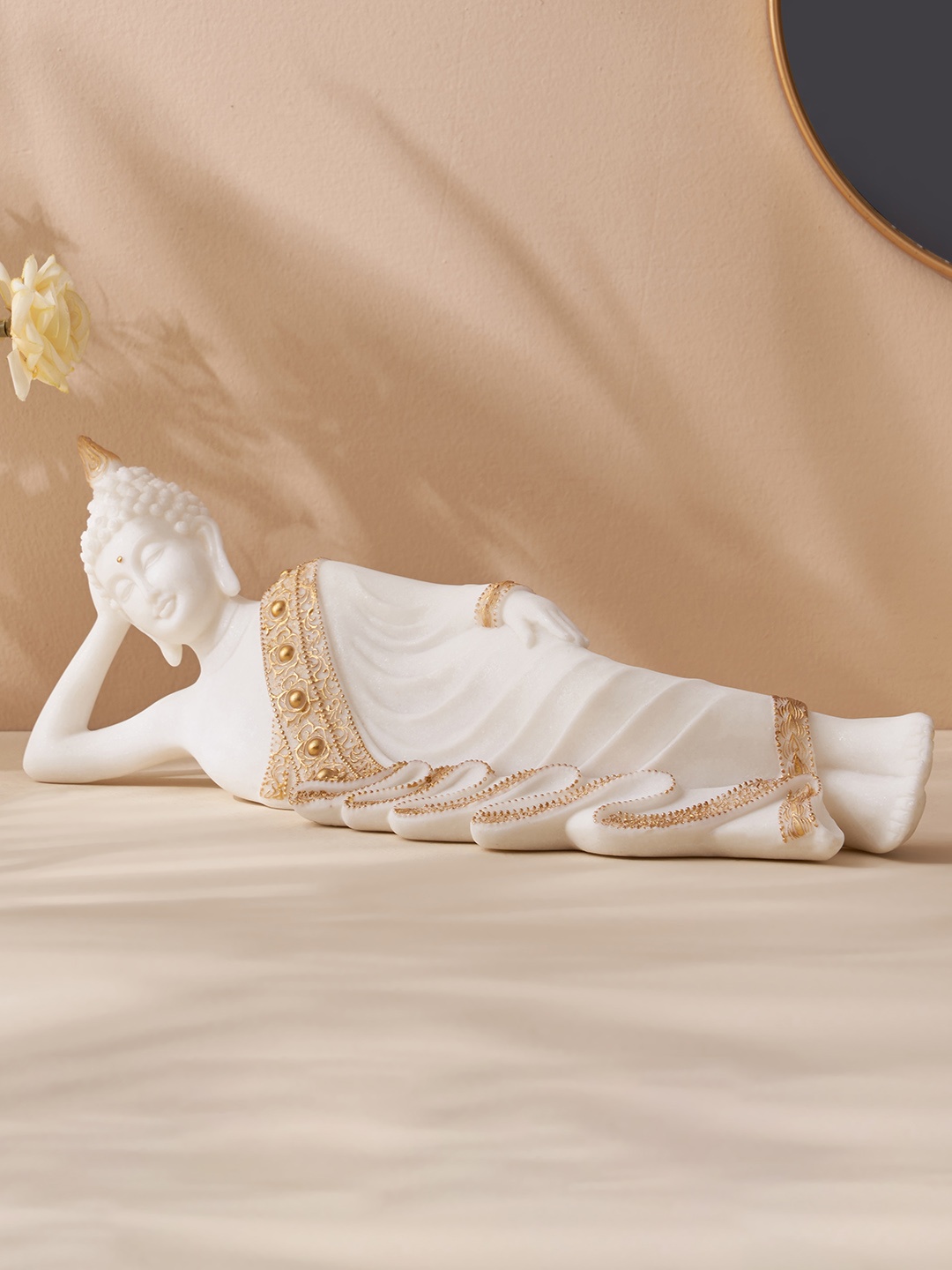 

Home Centre Noor White Sleeping Buddha Figurine Showpiece