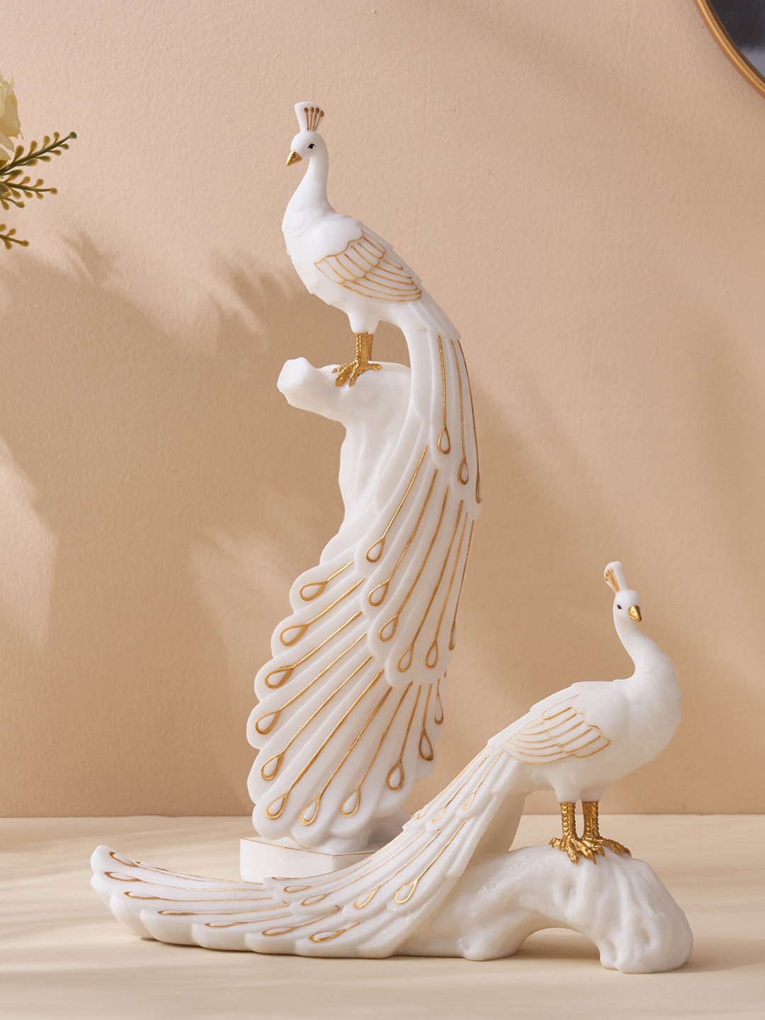 

Home Centre Magnus 2 Pcs White & Golden Polyresin Peacock Figurine