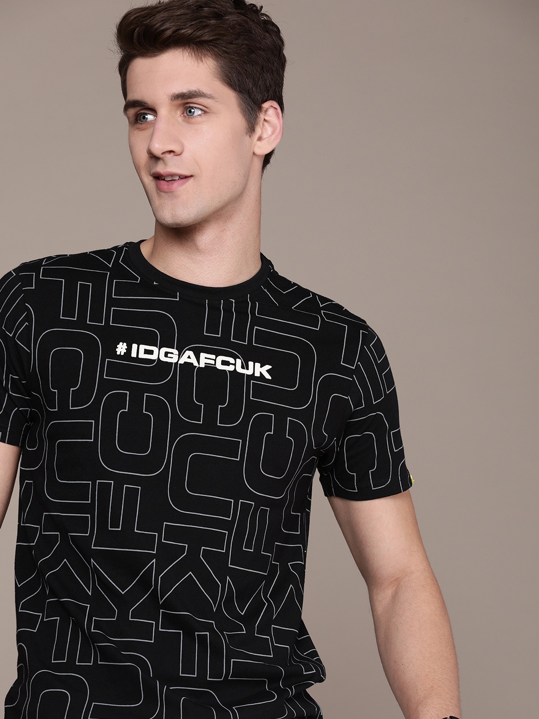 

FCUK Brand Logo Printed Pure Cotton Applique T-shirt, Black