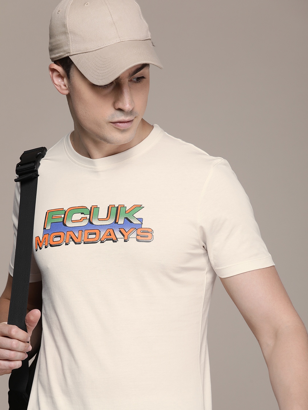 

FCUK Brand Logo Printed Pure Cotton T-shirt, Off white
