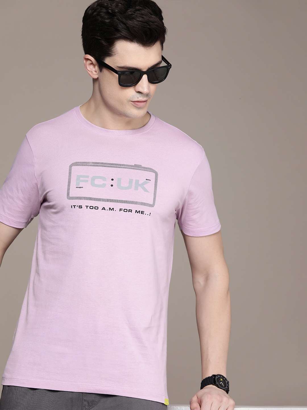 FCUK Brand Logo Printed Pure Cotton T-shirt, Lavender
