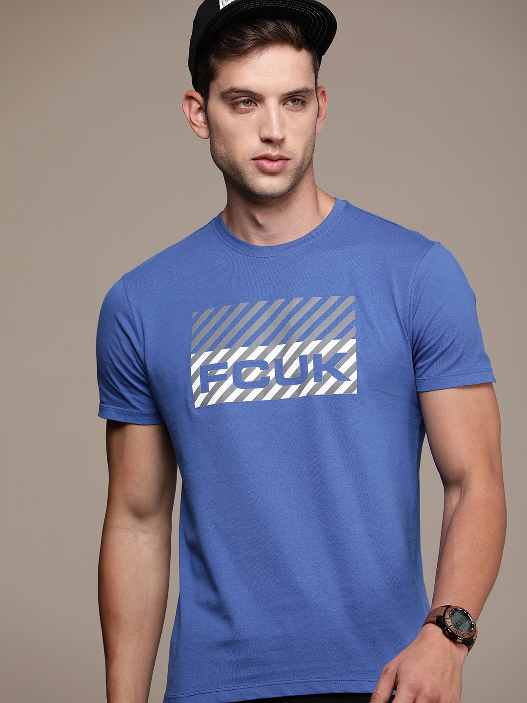 

FCUK Brand Logo Printed Pure Cotton T-shirt, Blue