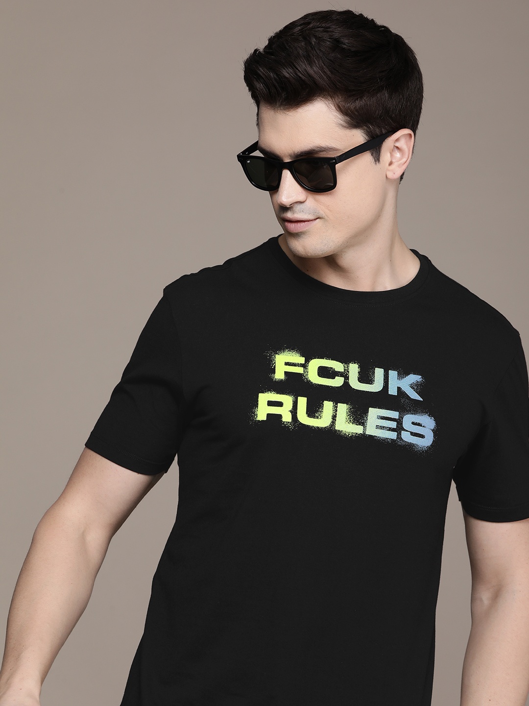 

FCUK Typography Printed Pure Cotton T-shirt, Black