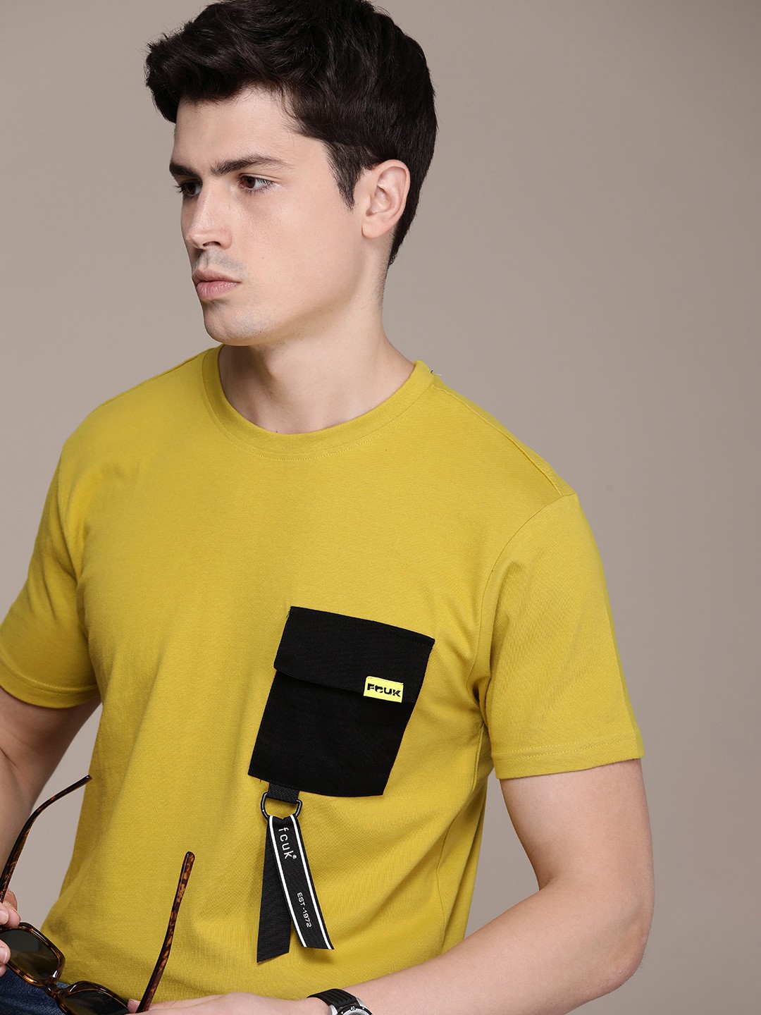 

FCUK Pure Cotton Pockets T-shirt, Mustard