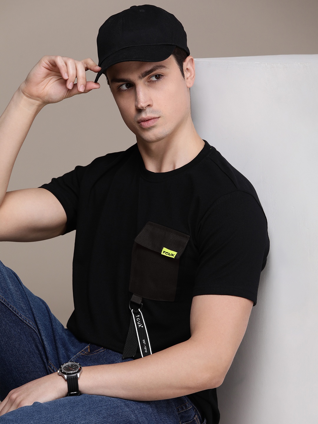 

FCUK Pure Cotton Pockets T-shirt, Black