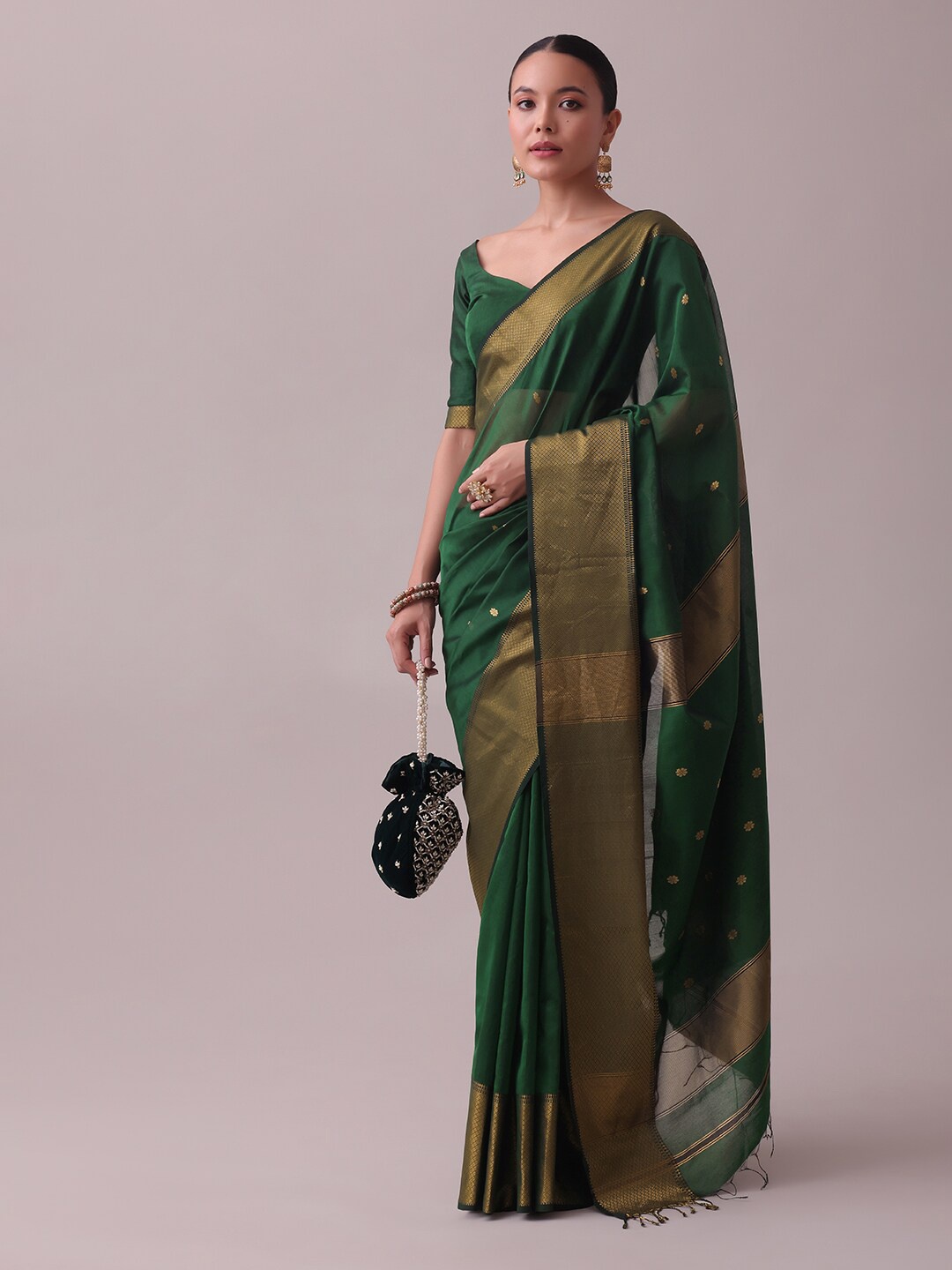 

KALKI Fashion Floral Woven Design Zari Saree, Green