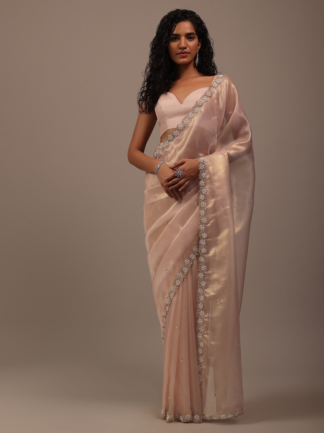 

KALKI Fashion Floral Embroidered Tissue Saree, Beige