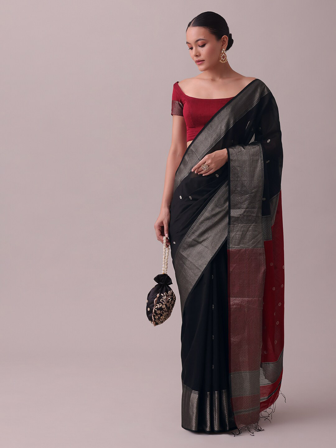

KALKI Fashion Abstract Woven Design Zari Saree, Black
