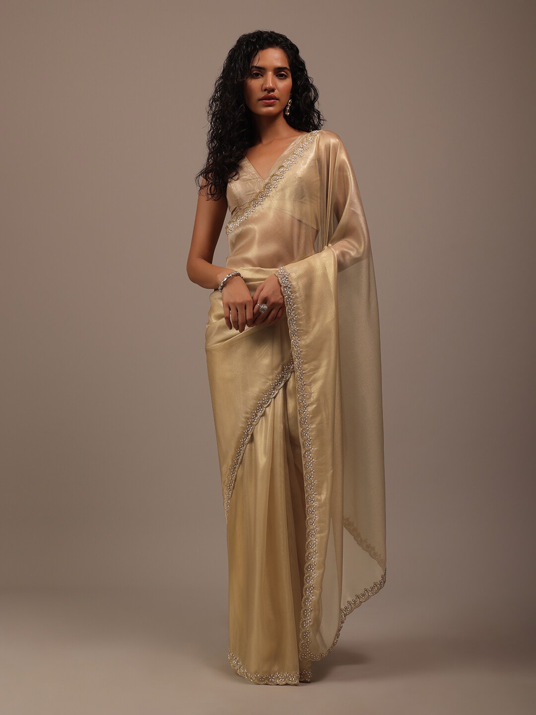 

KALKI Fashion Beads and Stones Tissue Saree With Blouse Piece, Gold