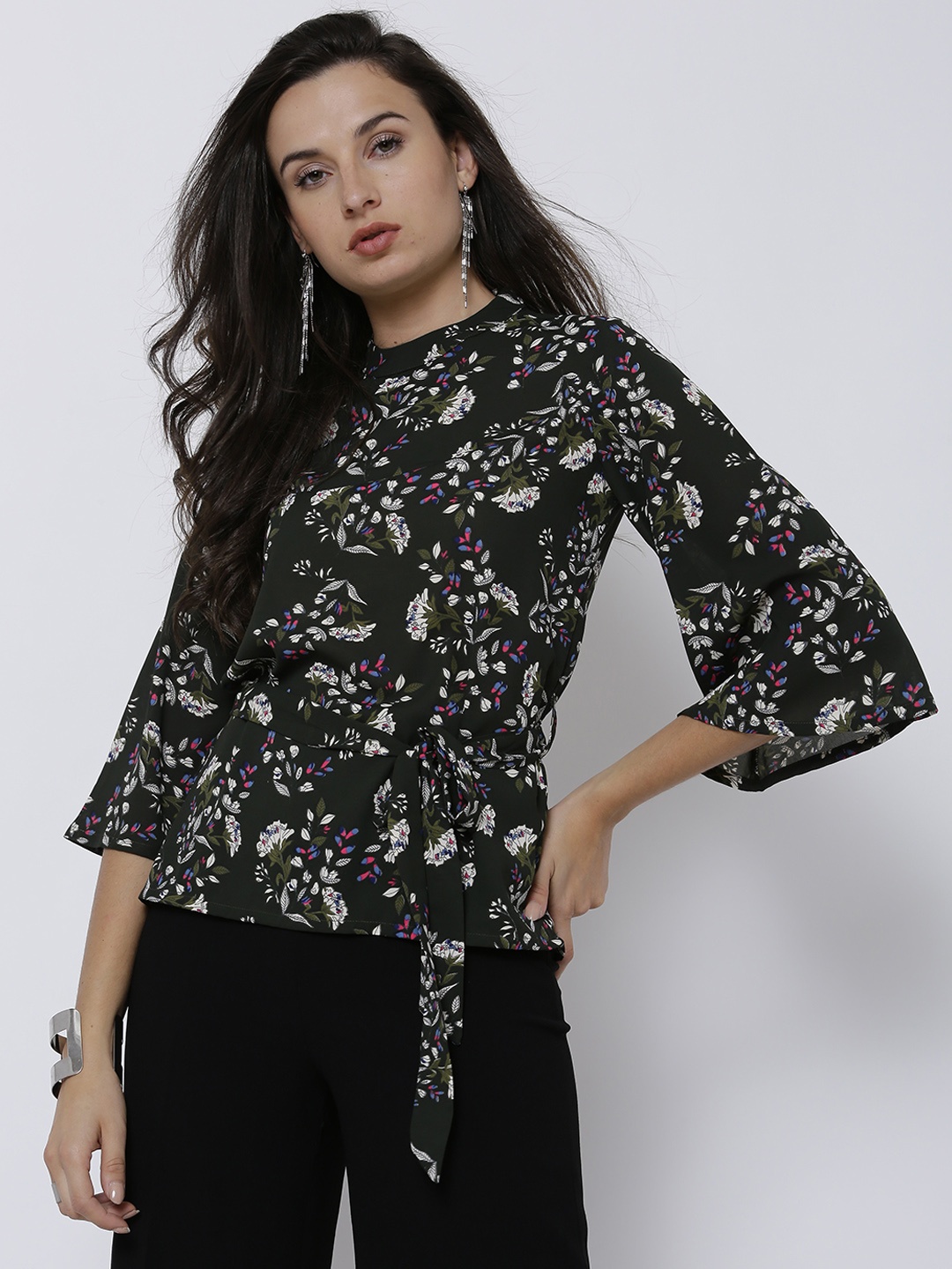 

Tokyo Talkies Women Black Floral Printed Top