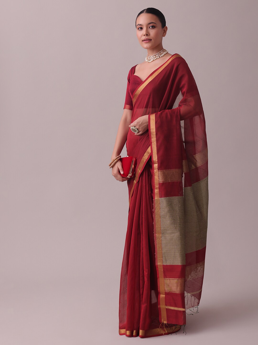 

KALKI Fashion Zari Border Saree, Red