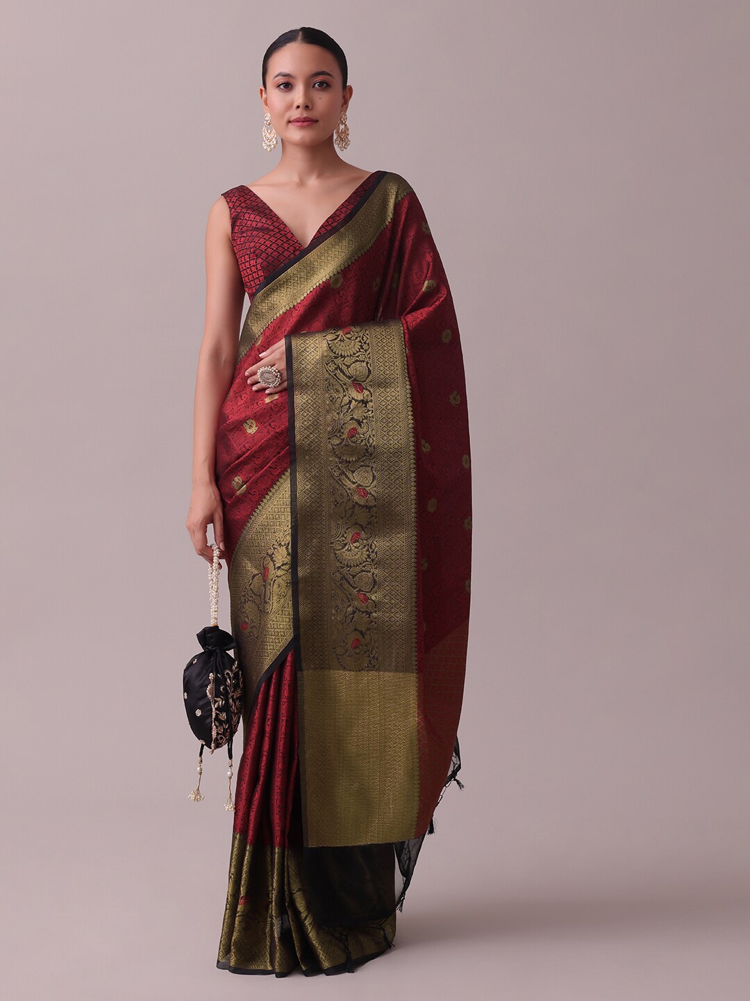 

KALKI Fashion Woven Design Zari Brocade Saree, Red