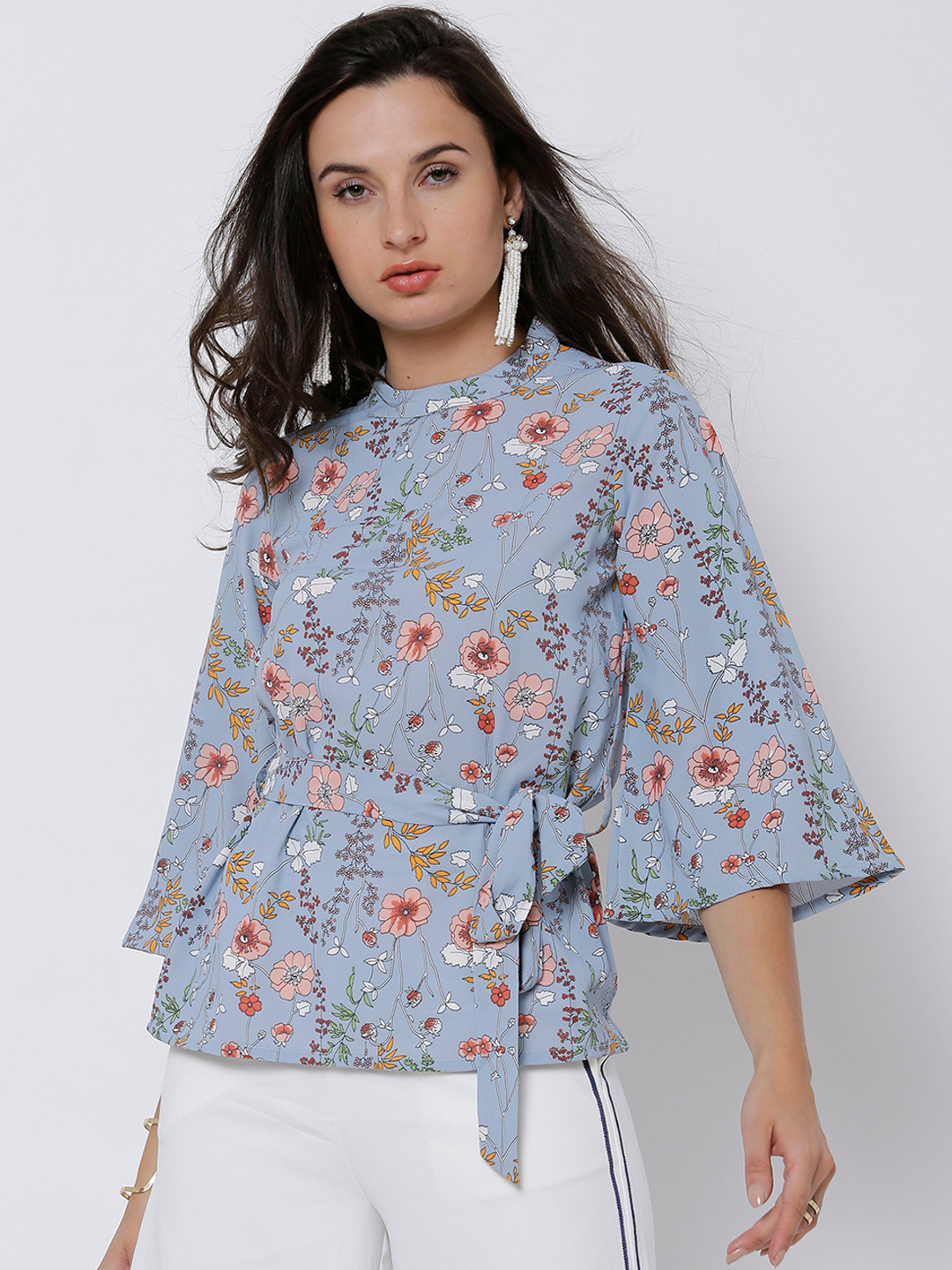 

Tokyo Talkies Women Blue Floral Printed Top