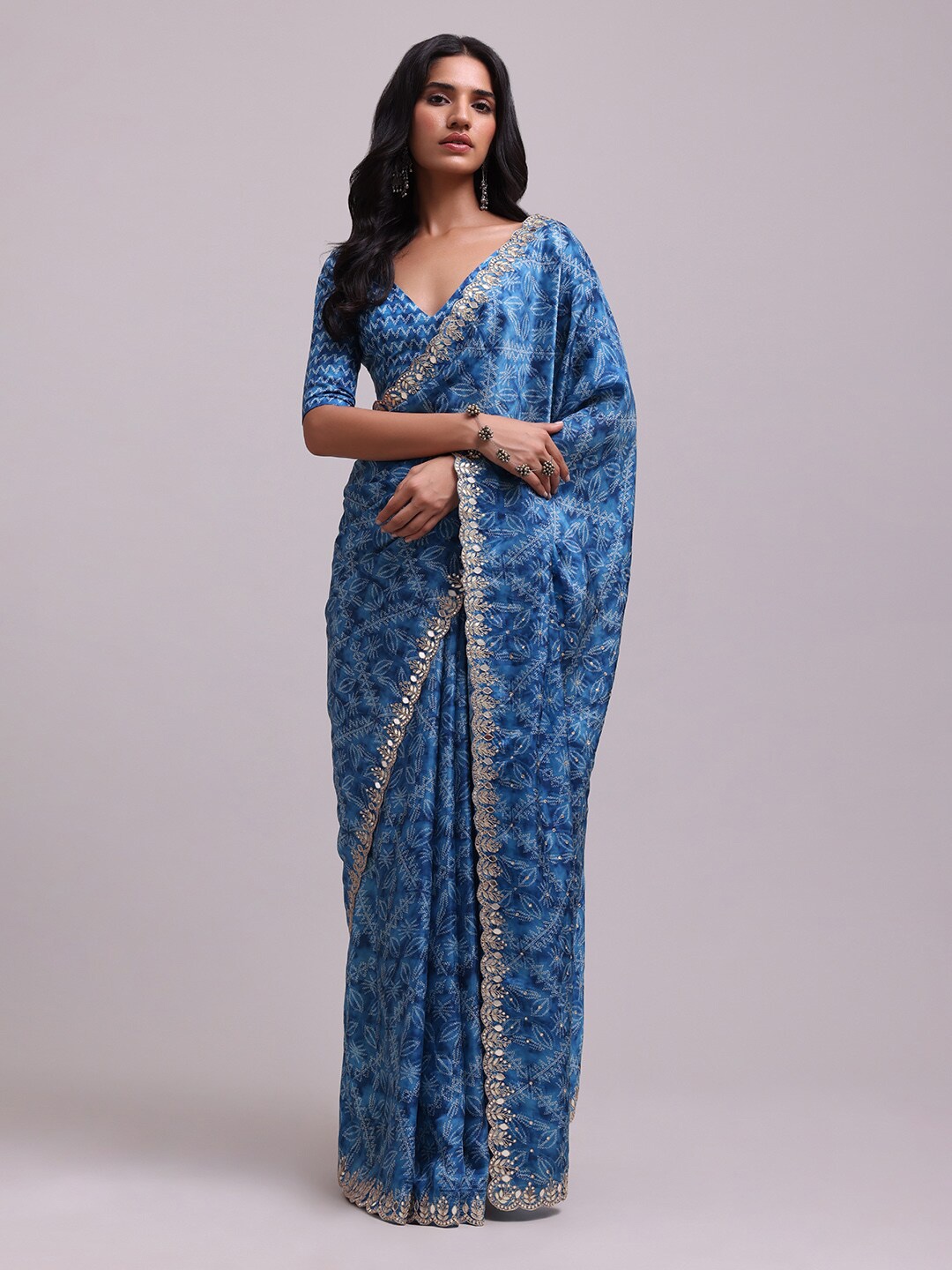 

KALKI Fashion Ethnic Motif Printed Sequinned Saree, Blue