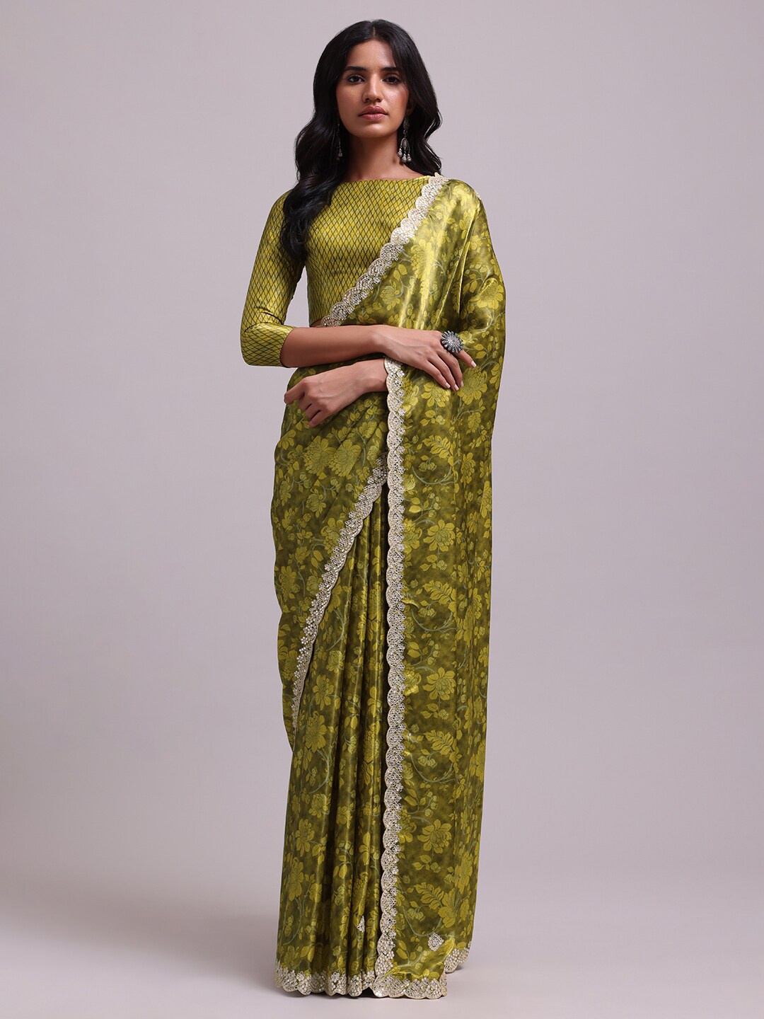 

KALKI Fashion Floral Woven Design Embroidered Saree, Green