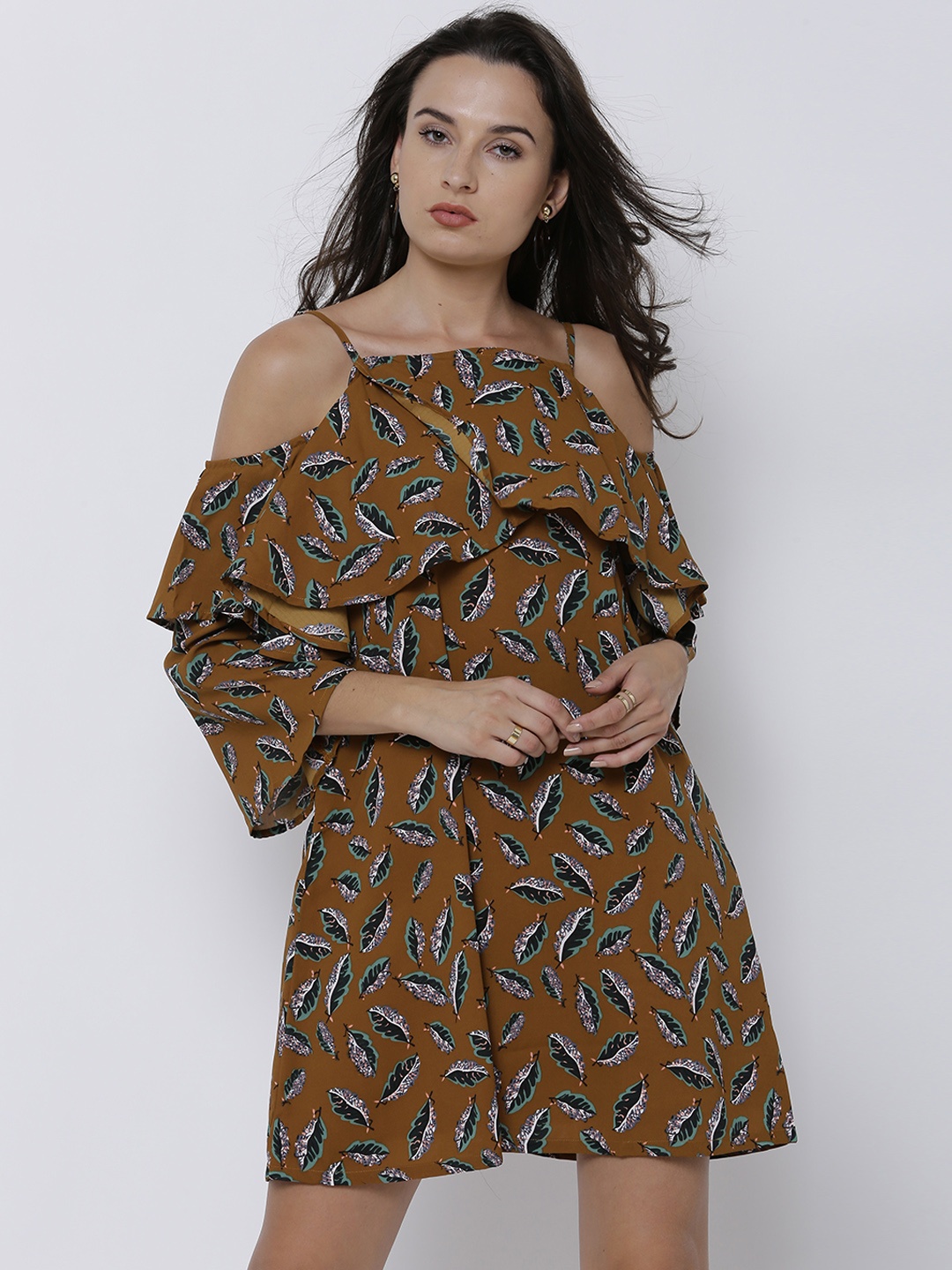 

Tokyo Talkies Women Brown Printed A-Line Dress