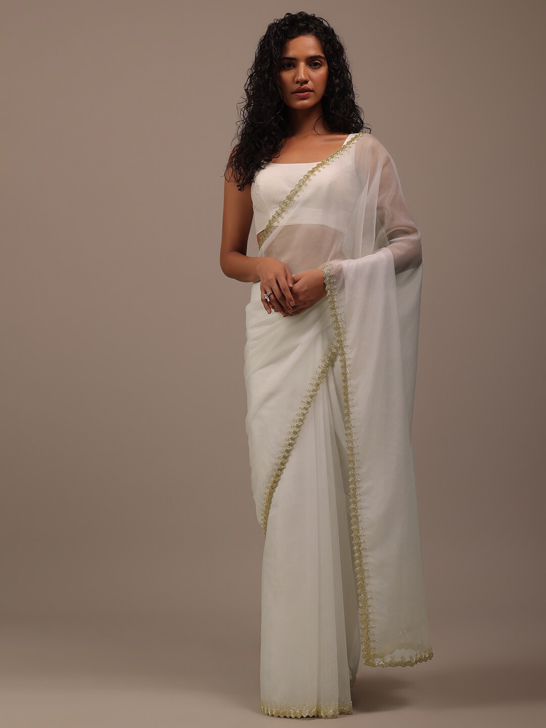 

KALKI Fashion Beads and Stones Tissue Saree, White