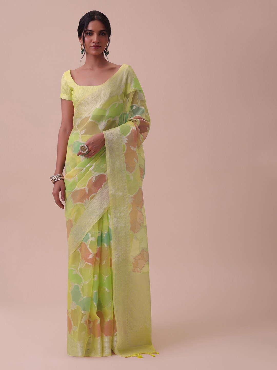 

KALKI Fashion Warli Zari Silk Cotton Saree, Yellow