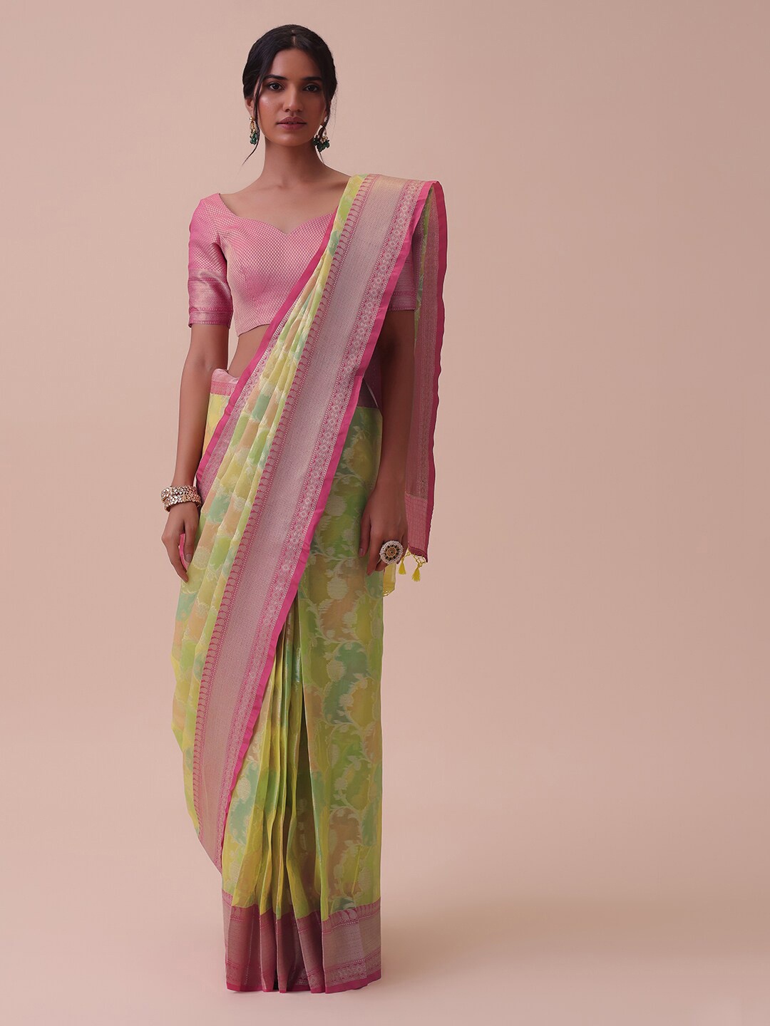 

KALKI Fashion Woven Design Zari Silk Cotton Saree, Green