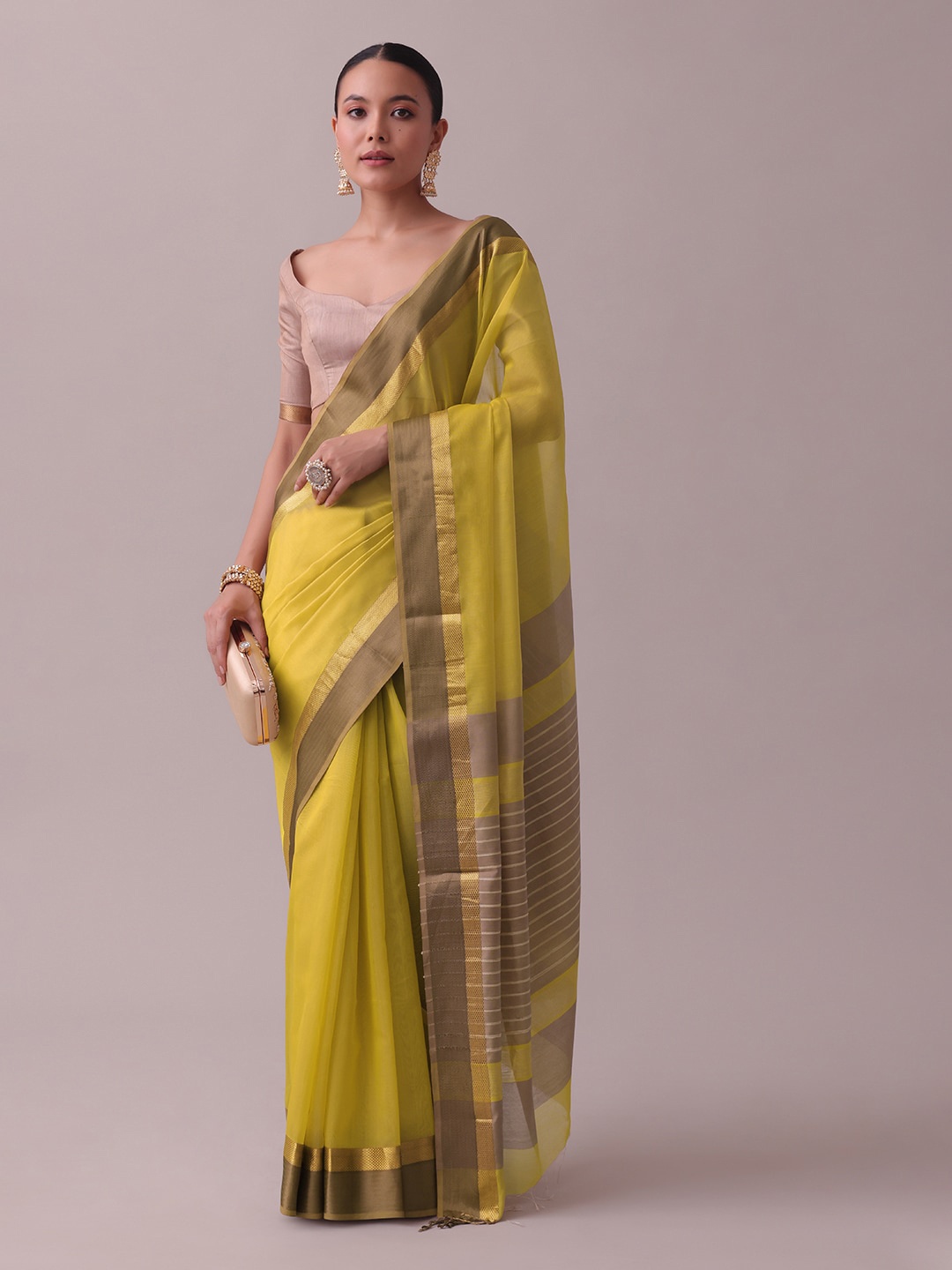 

KALKI Fashion Zari Chanderi Silk Saree, Yellow