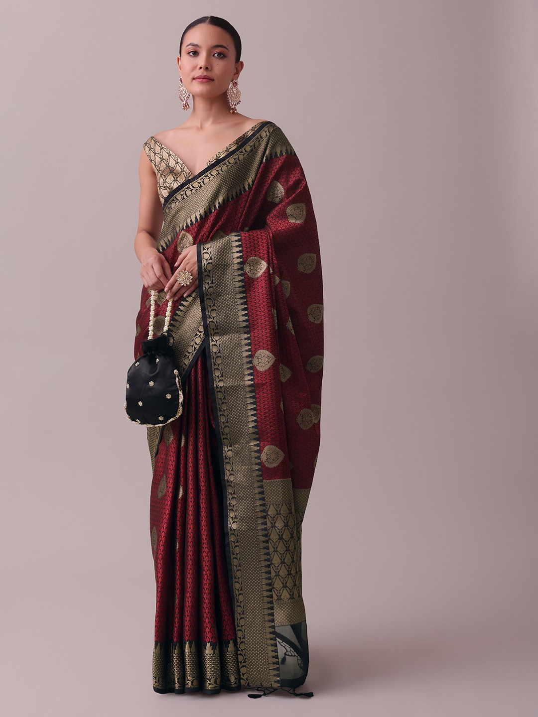 

KALKI Fashion Woven Design Zari Brocade Saree, Red