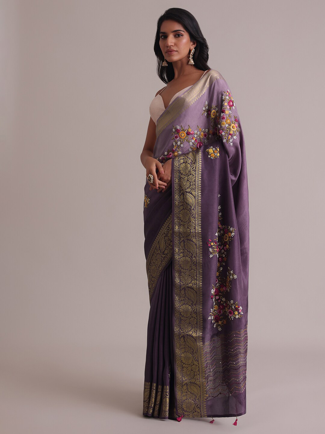 

KALKI Fashion Floral Embroidered Zari Saree, Purple