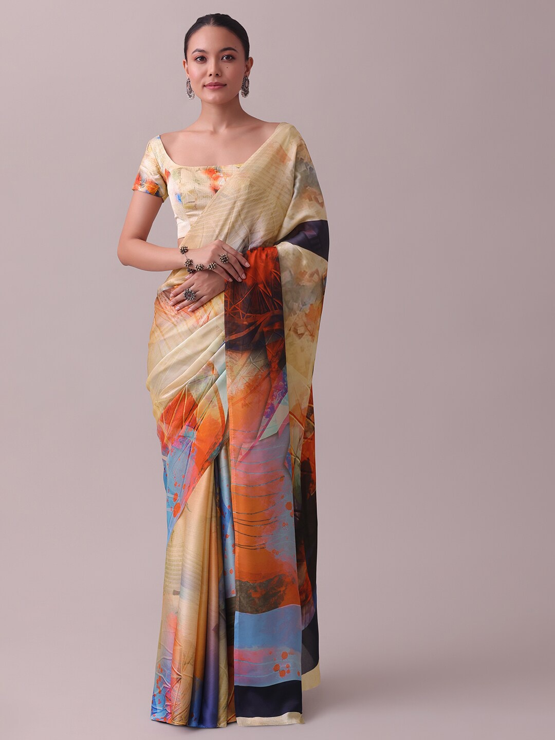 

KALKI Fashion Abstract Printed Satin Saree, Blue