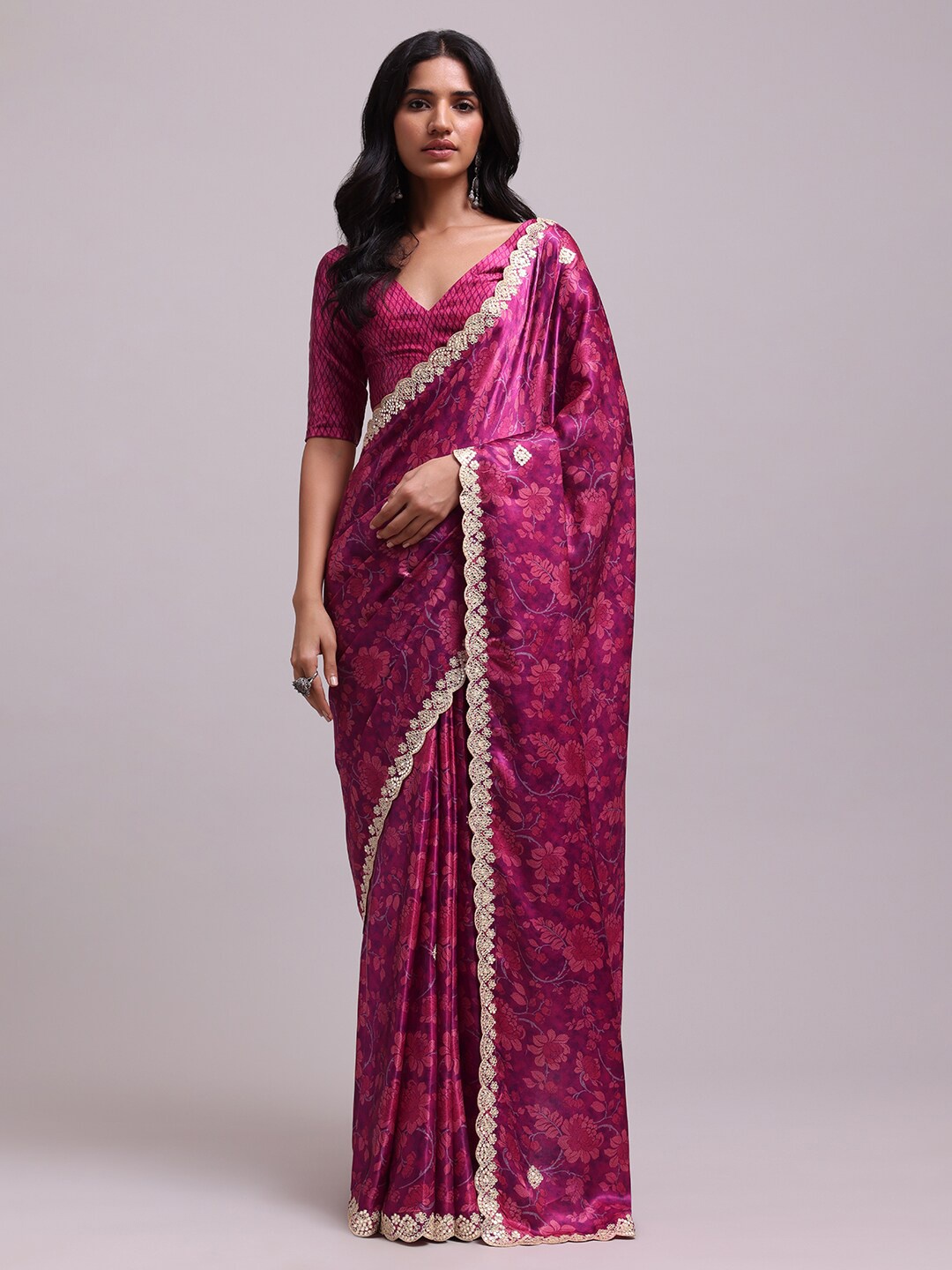 

KALKI Fashion Floral Beads and Stones Saree, Pink