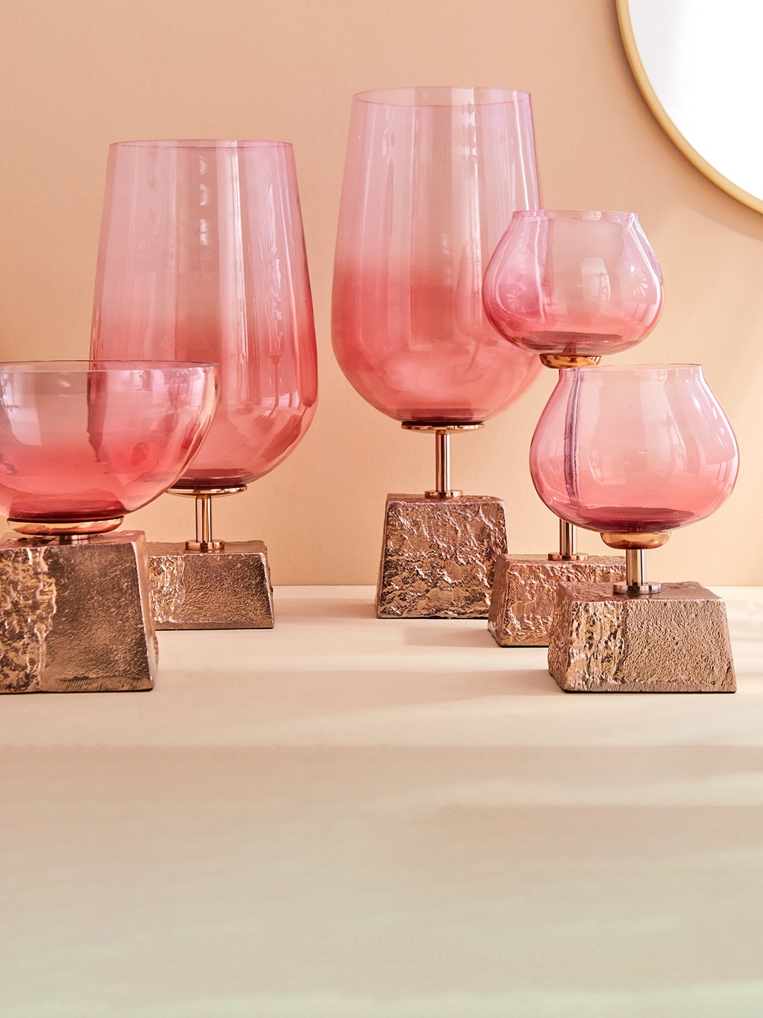 

Home Centre Splendid Terra Roza Arian Pink Textured Glass Vase With Metal Block