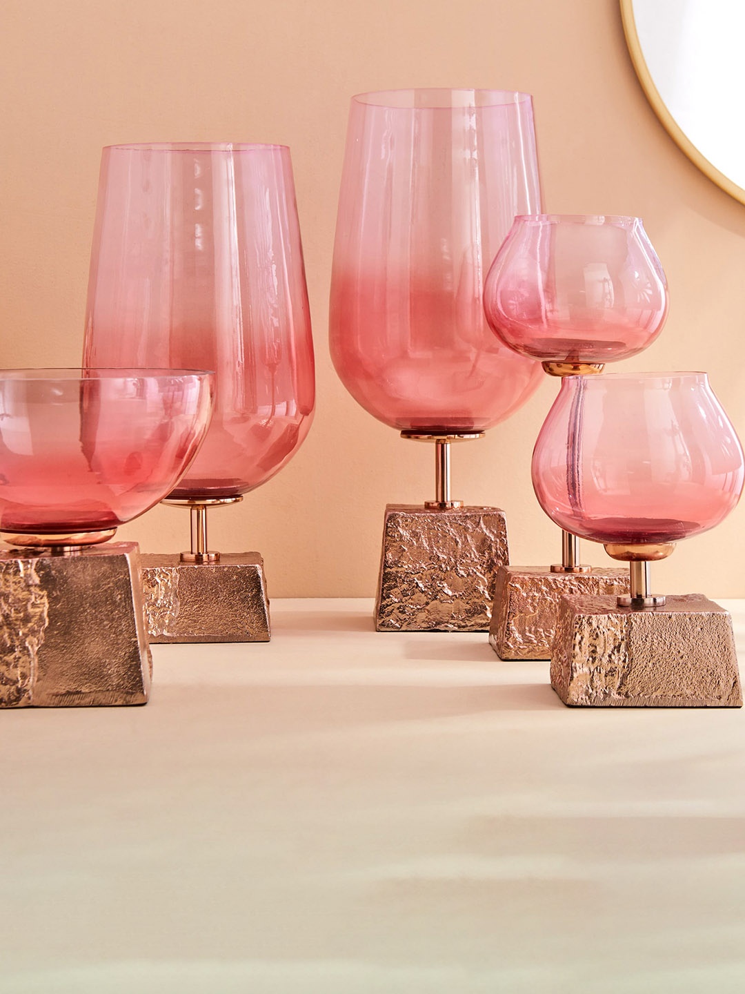 

Home Centre Splendid Terra Roza Arian Pink Textured Glass Vase With Metal Block