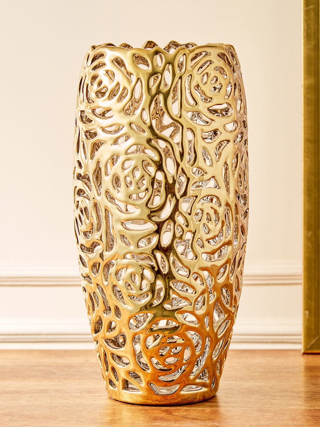 

Home Centre Stellar Stoneware Textured Carved Tall Vase, Gold