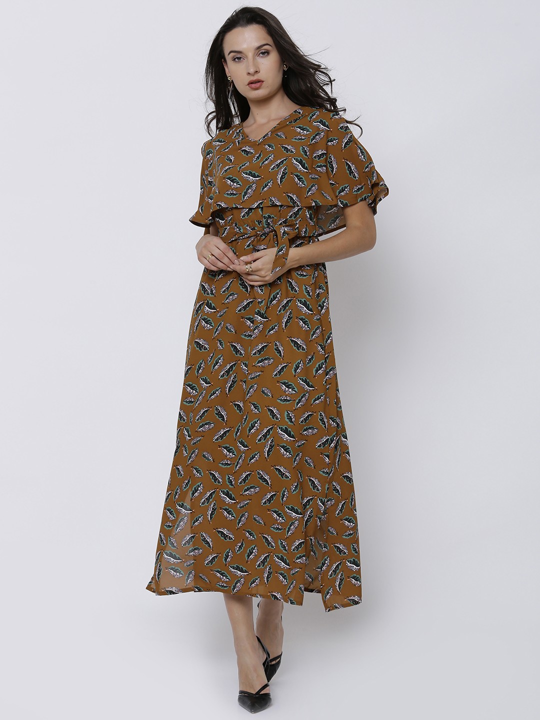 

Tokyo Talkies Women Brown Printed Maxi Dress