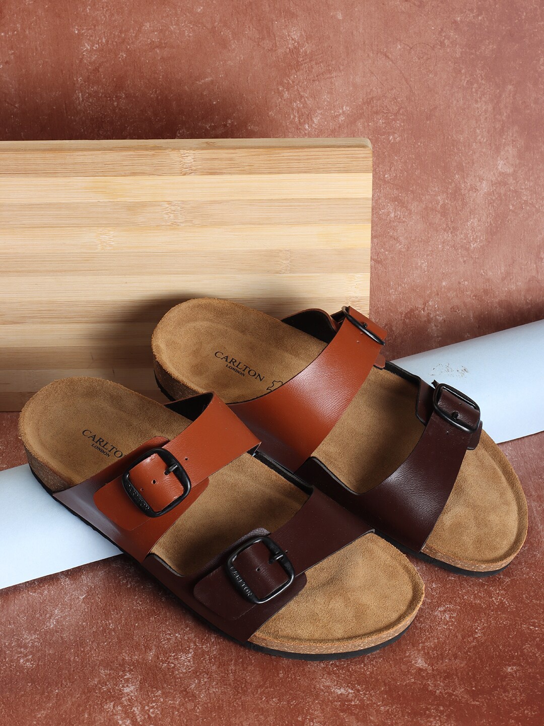 

Carlton London Men Buckled Comfort Sandals, Tan
