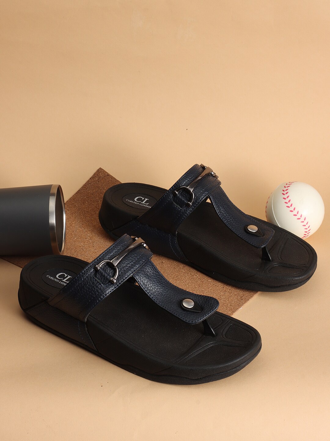 

Carlton London Men Textured Horsebit Comfort Sandals, Navy blue