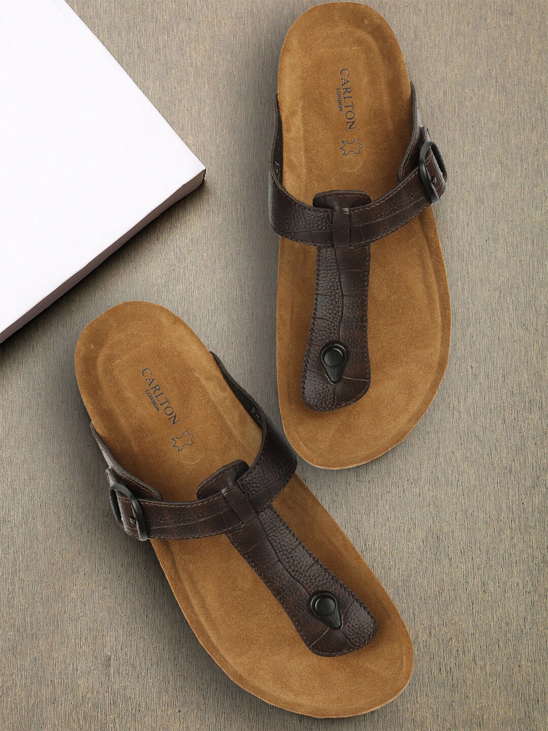 

Carlton London Men Textured Comfort Sandals, Brown