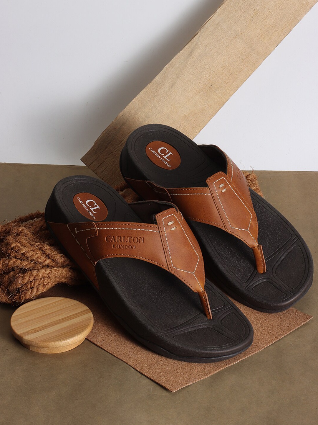 

Carlton London Men Textured Comfort Sandals, Tan