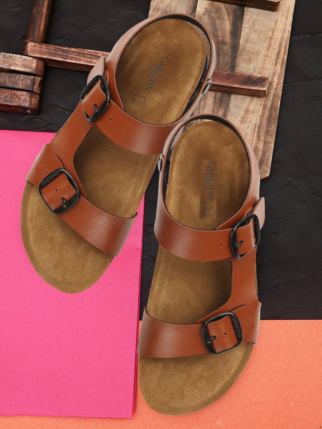 

Carlton London Men Buckled Comfort Sandals, Tan